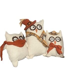 Fall 3 Owls Shelf Sitter‎ Plush Farmhouse Thanksgiving Country Mantel Decor